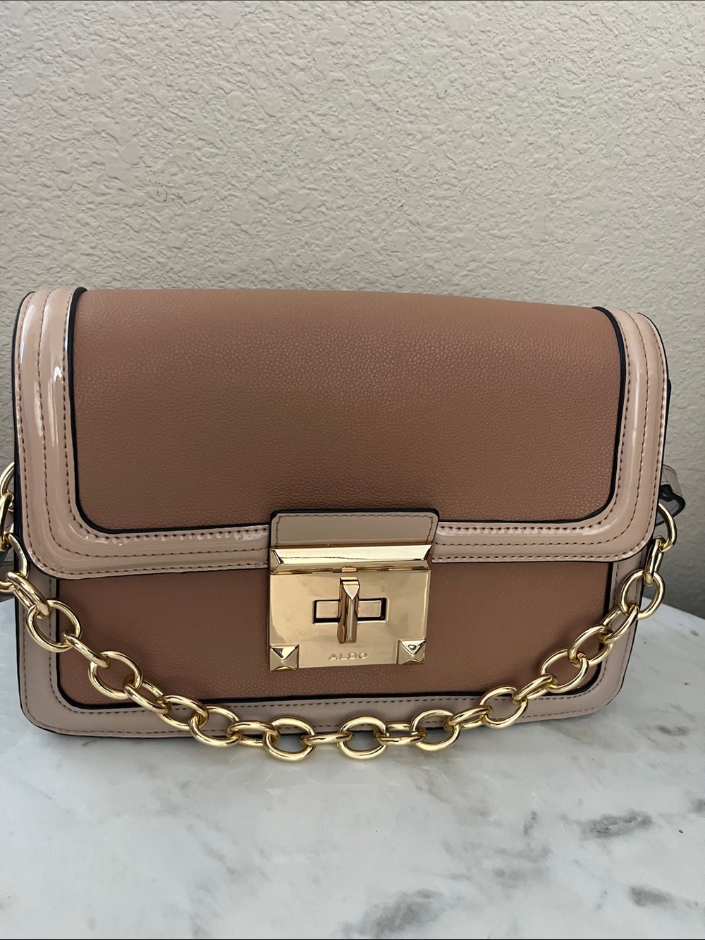 Aldo Blush Taupe Shoulder Bag with Gold Chain Detail